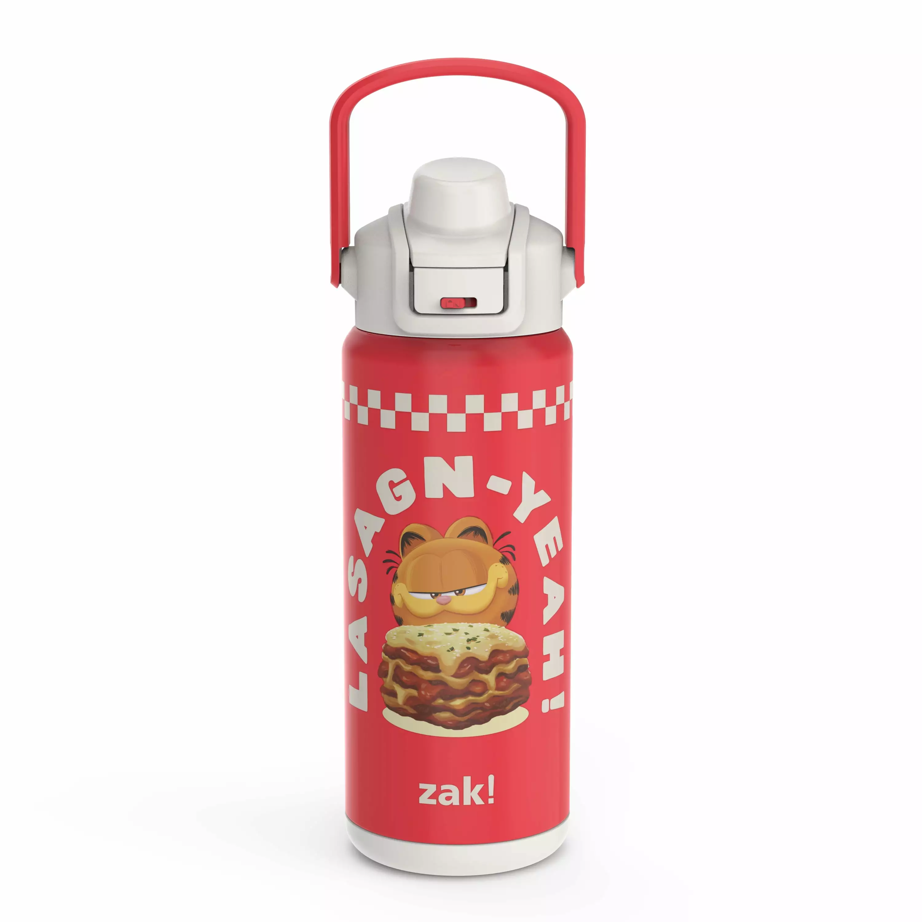 Zak Designs 20oz Garfield Red Kids Straw Water Bottle Stainless Steel Vacuum Insulated Liberty Bottle Easy-Open Locking Sp...