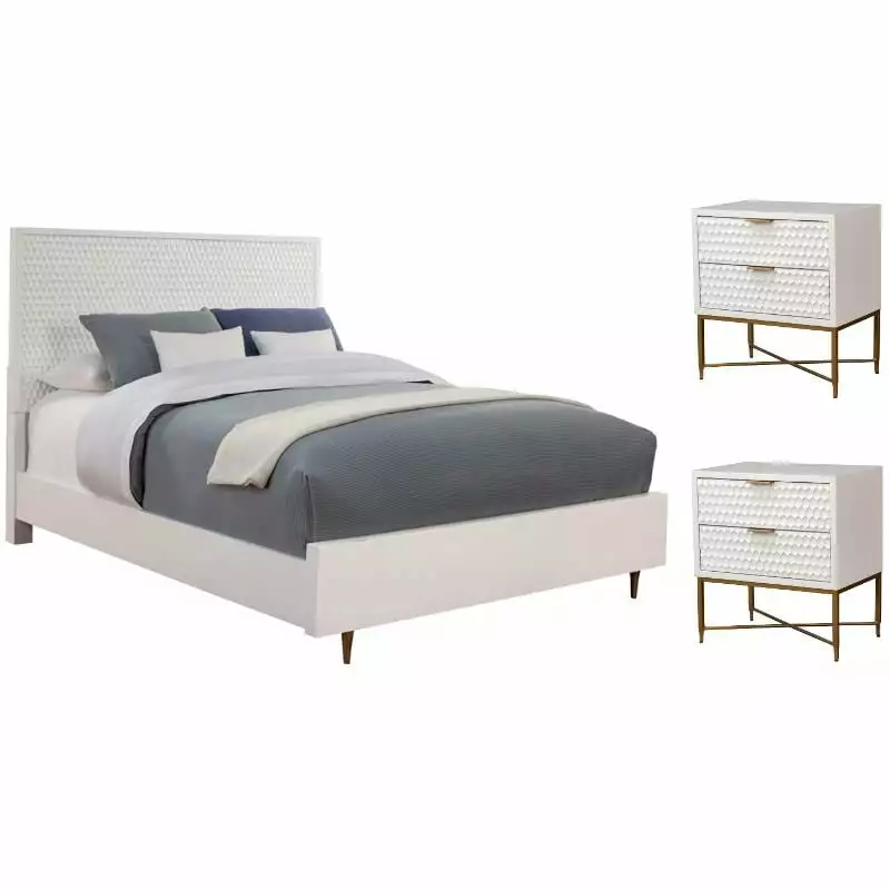 Home Square 3-Piece Set King Panel Bed & 2 Nightstands White