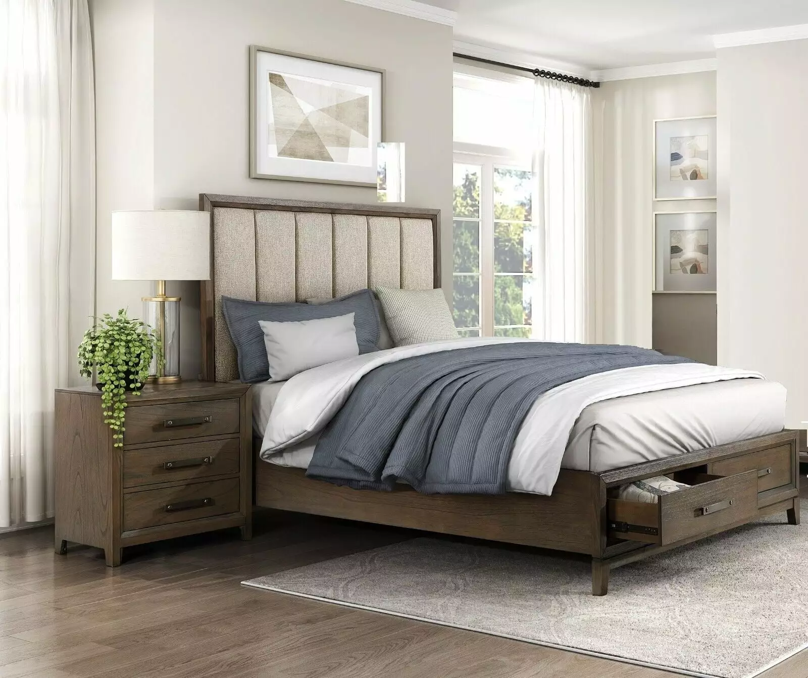 Classy Style 3pc Bedroom Set King Platform Bed w Drawers and Two Nightstands Walnut Finish Wooden Bedroom Furniture Esofas...