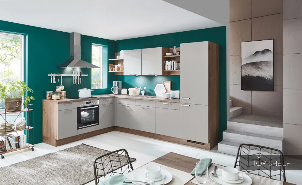 nobilia corner kitchen corner kitchen Fashion 165 lacquer stone pewter matte 310x230cm configurable -