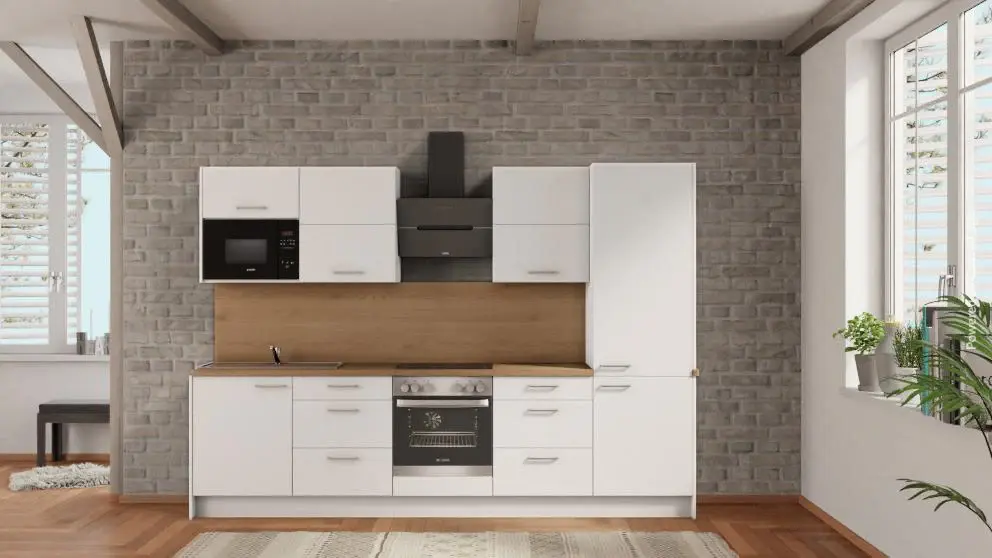 nobilia kitchen unit Greifswald 300 cm Alpine snow matte countertop oak Sierra buy online