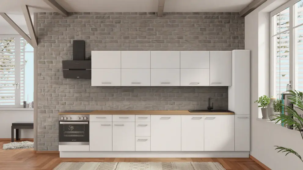 nobilia kitchen unit Langenfeld (Rhineland) 375 cm white matte kitchen block affordable oak Provence full kitchen