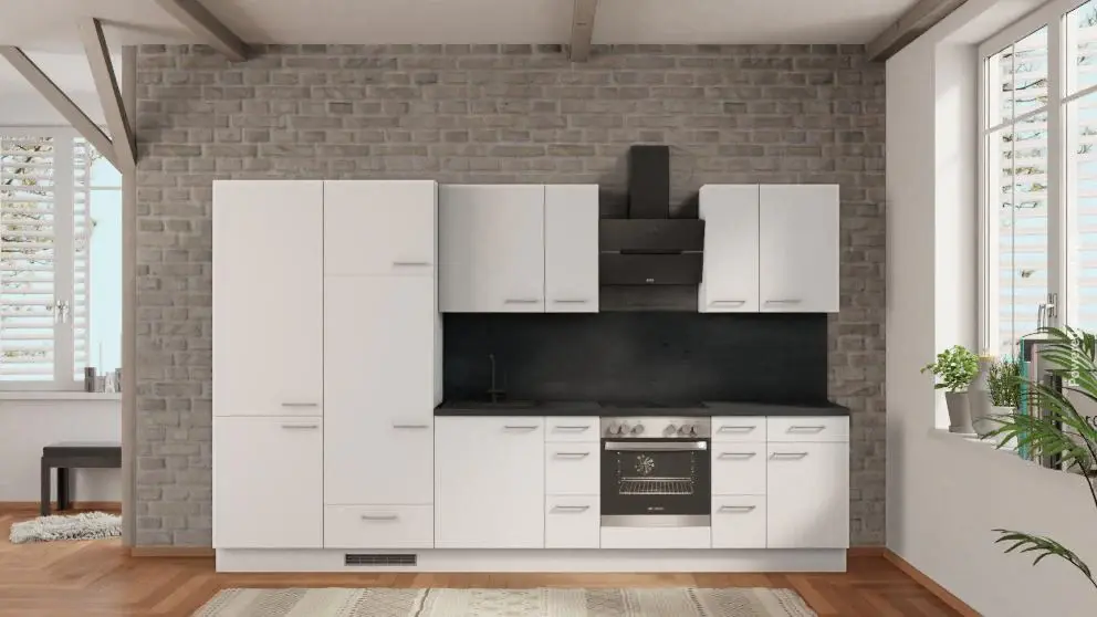 nobilia office kitchen Pulheim 345 cm alpine ivory matte concrete slate gray --