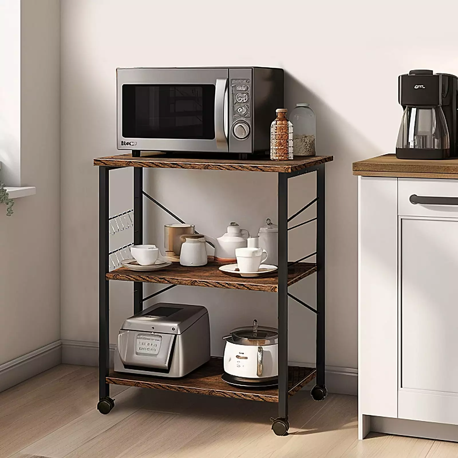 Winado 3-Tier Mobile Kitchen Serving Cart Microwave Oven Stand Vintage Black