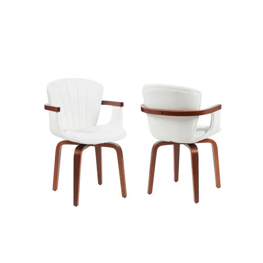 Extendable Farmhouse Mid Century Contemporary Bentwood Swivel Dining Chairs (Set 2) - White / Walnut