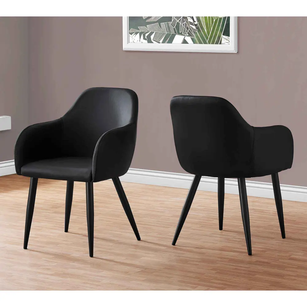 Faux Leather and Metal Dining Chair Set, 2 Units jet-black Solid Hardwood Top