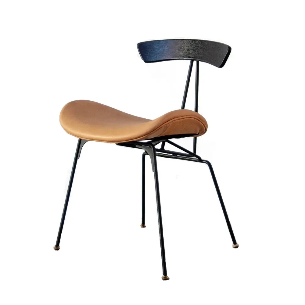 Leather dining chair - Julia - Cognac Leather/Black Upholstered Chairs