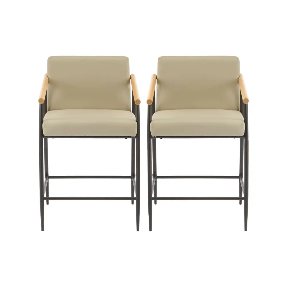 Mid Century Current Counter Stool Set Espresso Metal Frame - Khaki