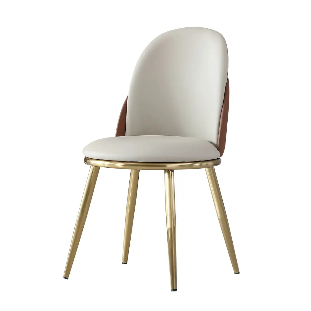 Modern Dining Chairs (Set 2) Golden Metal Legs - Beige