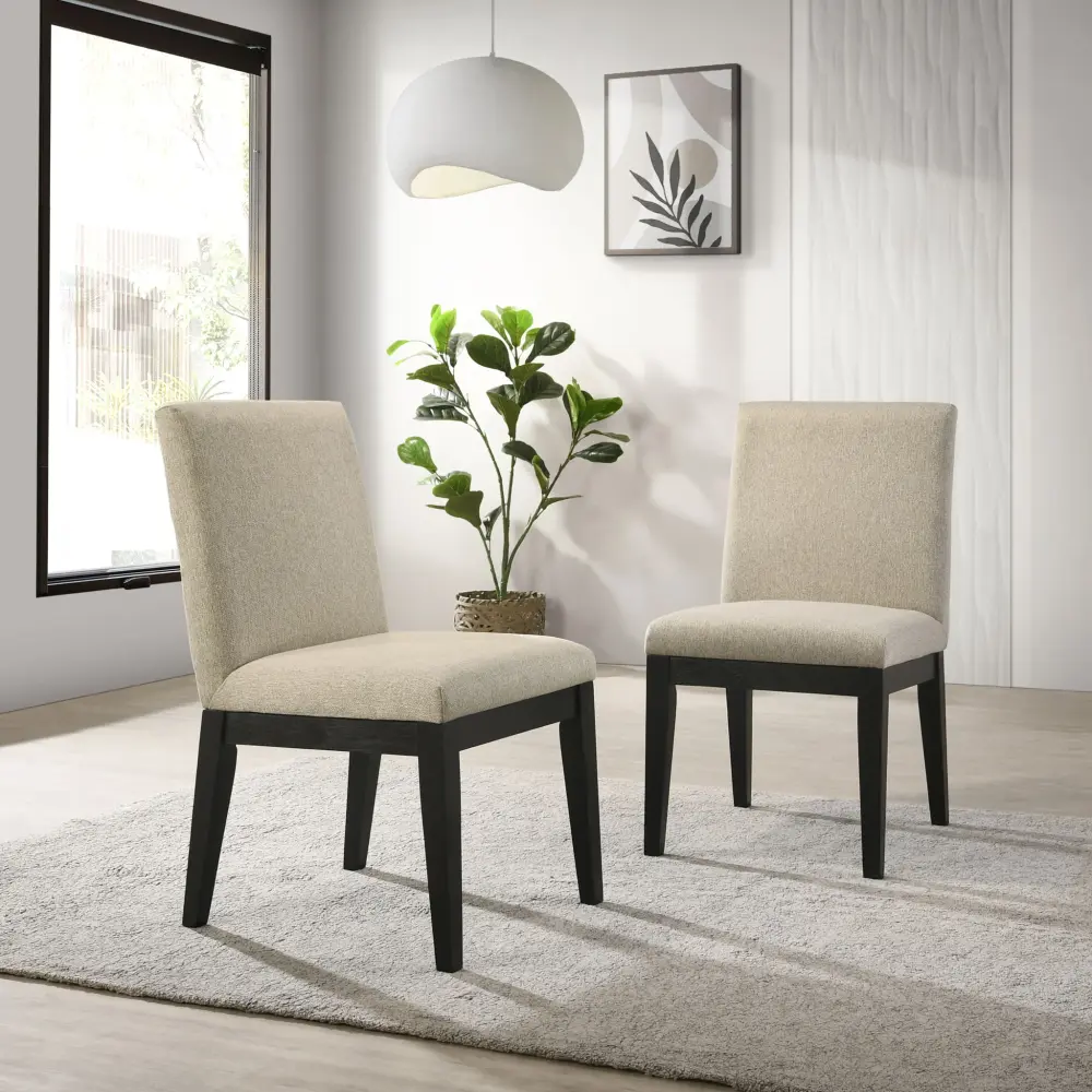 Roundhill Furniture - Rocco Contemporary Solid Wood Dining Chairs adjust 2) - Beige