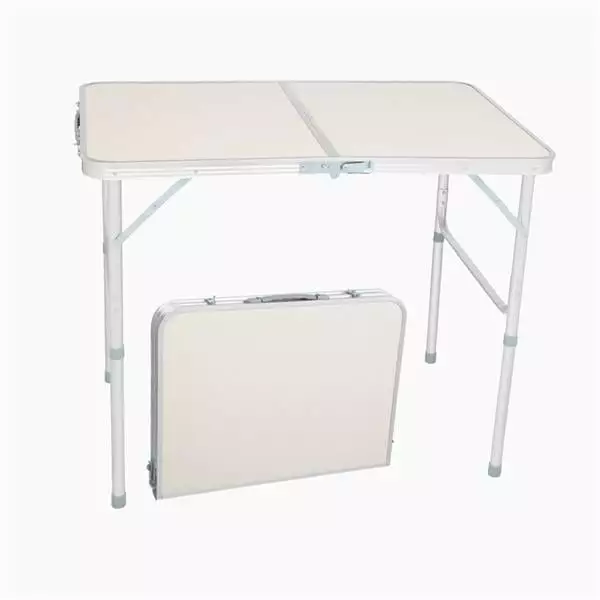 35.43L x 23.62W Adjustable Height Aluminum Folding Table Indoor Outdoor Party Camping Picnic White