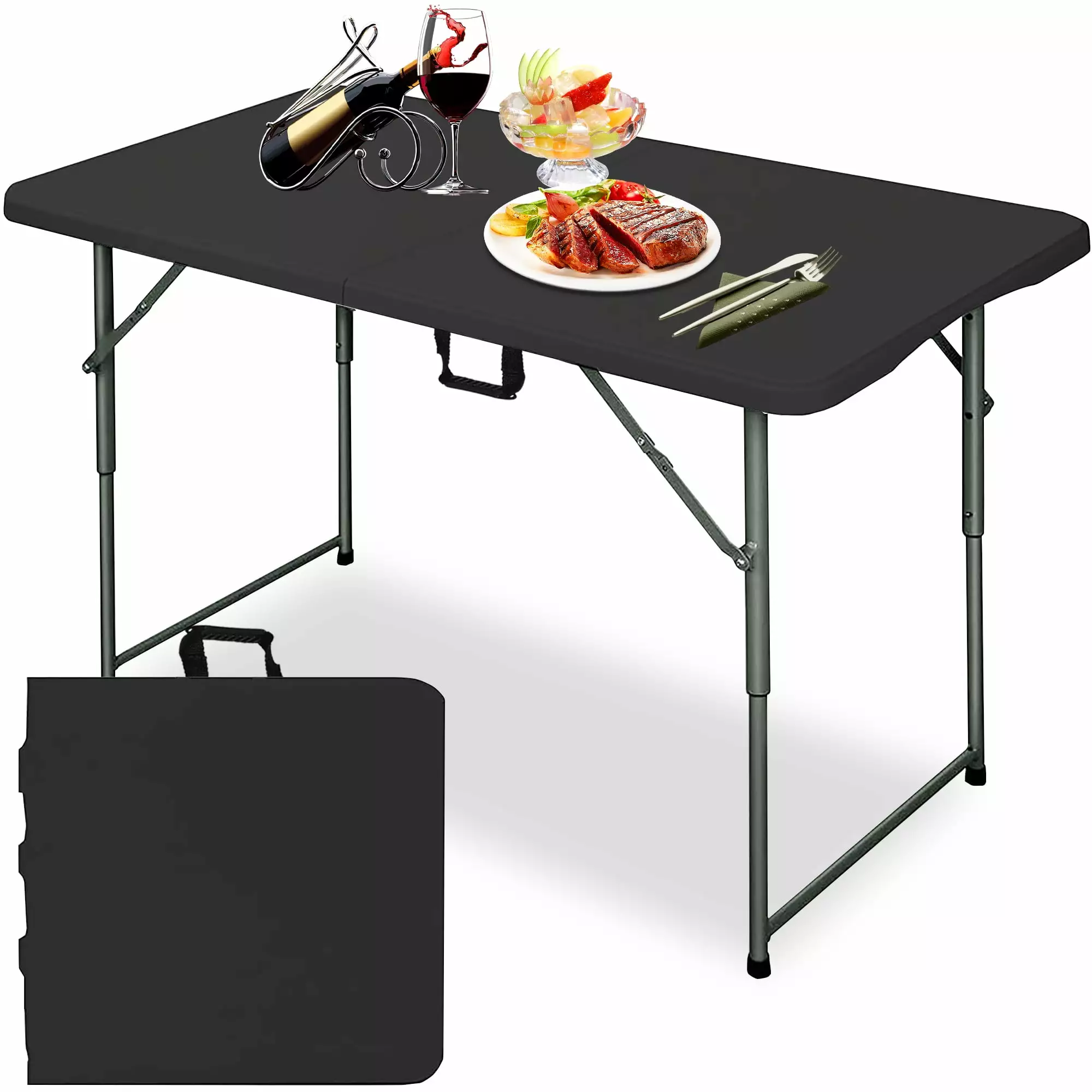 4 Foot Heavy Duty Folding Table Portable Convenient Fold Half Design Picnics Parties and BBQs