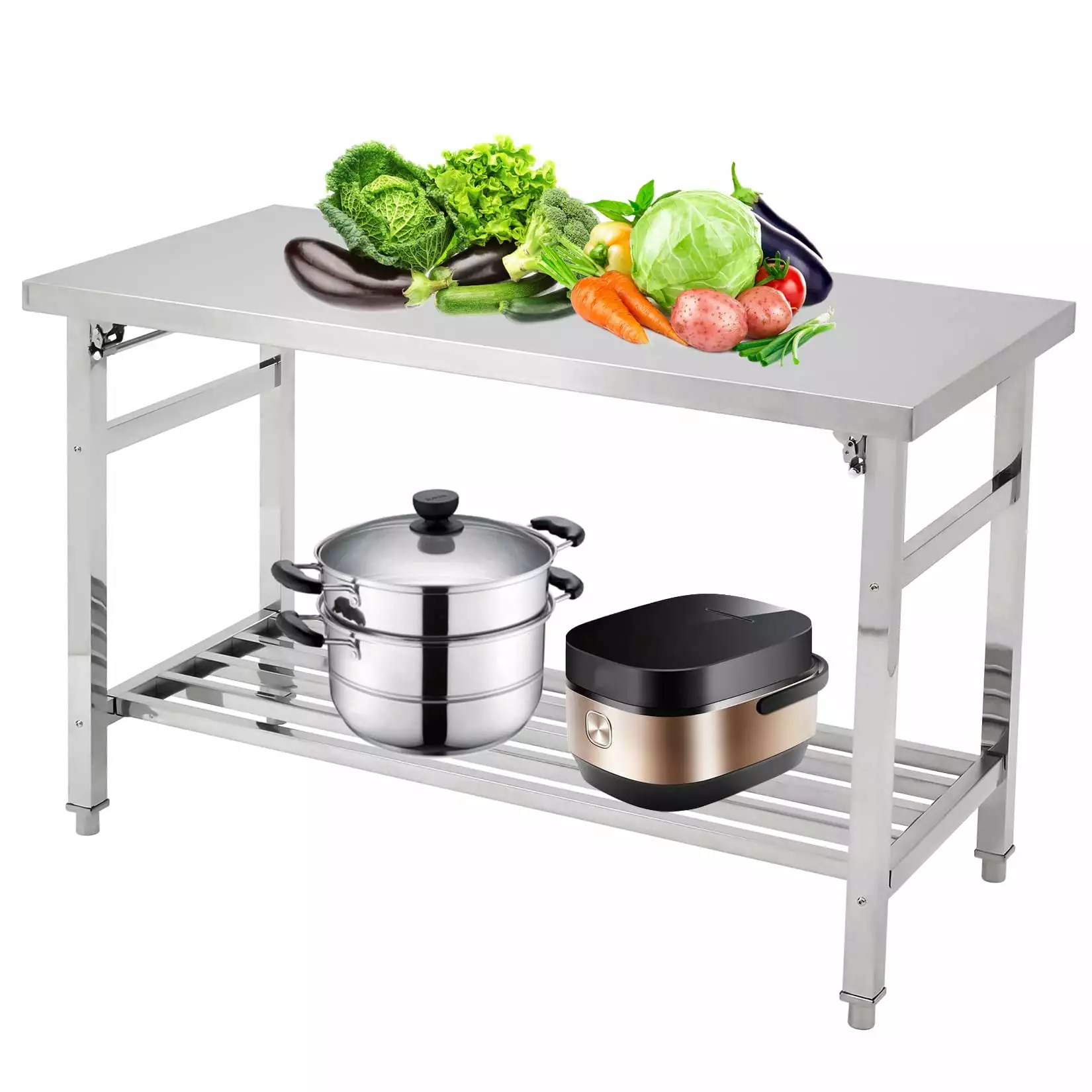 Stainless Steel Prep Table Undershelf - Folding Work Table Kitchen, Laundry, Outdoor Cooking