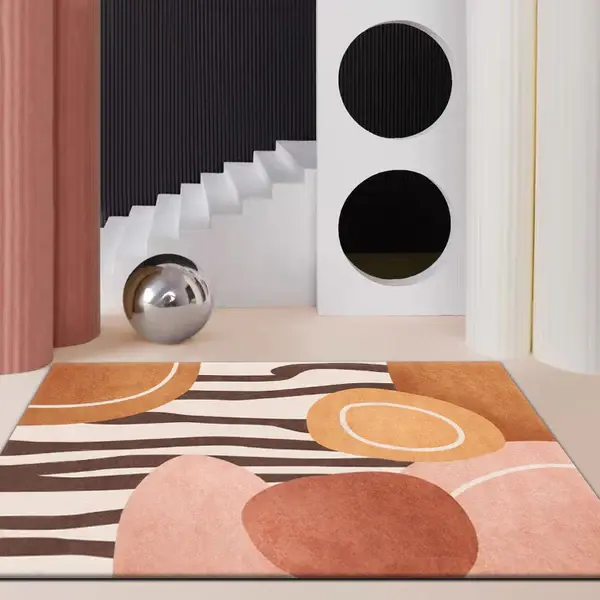 Organic Cotton Multi-Color Living Room Rug Nordic Geometric Colorblock Rug Synthetic fiber Stain Resistant Non-Slip Machin...