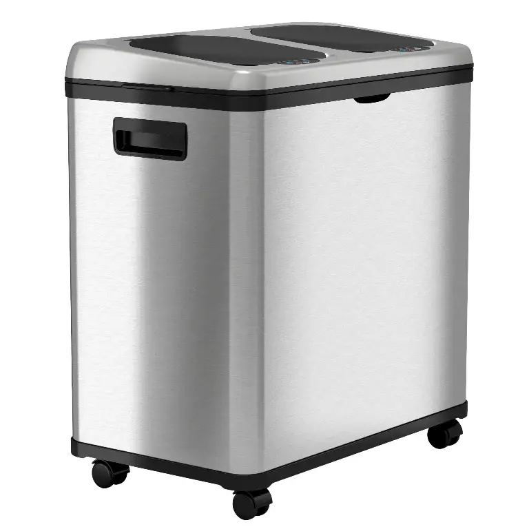 61 Liter / 16 Gallon Stainless Metal Dual Compartment Sensor Kitchen Trash Can and Recycle Bin Wheels | 13 Gallon Capacity