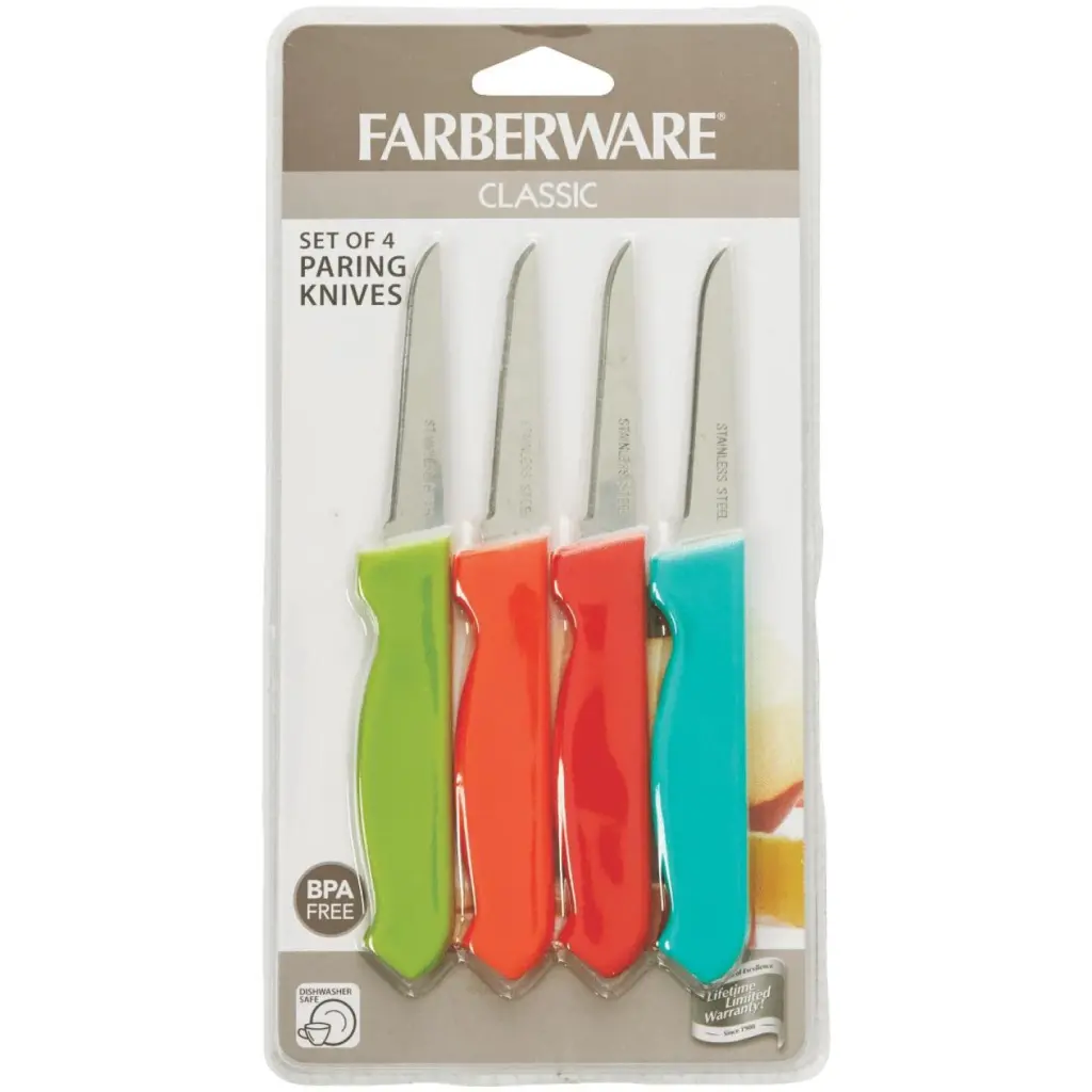 Farberware Classic Paring Knife Set 4-Piece Kitchen Knives Stainless Steel Blades Lifetime Brands