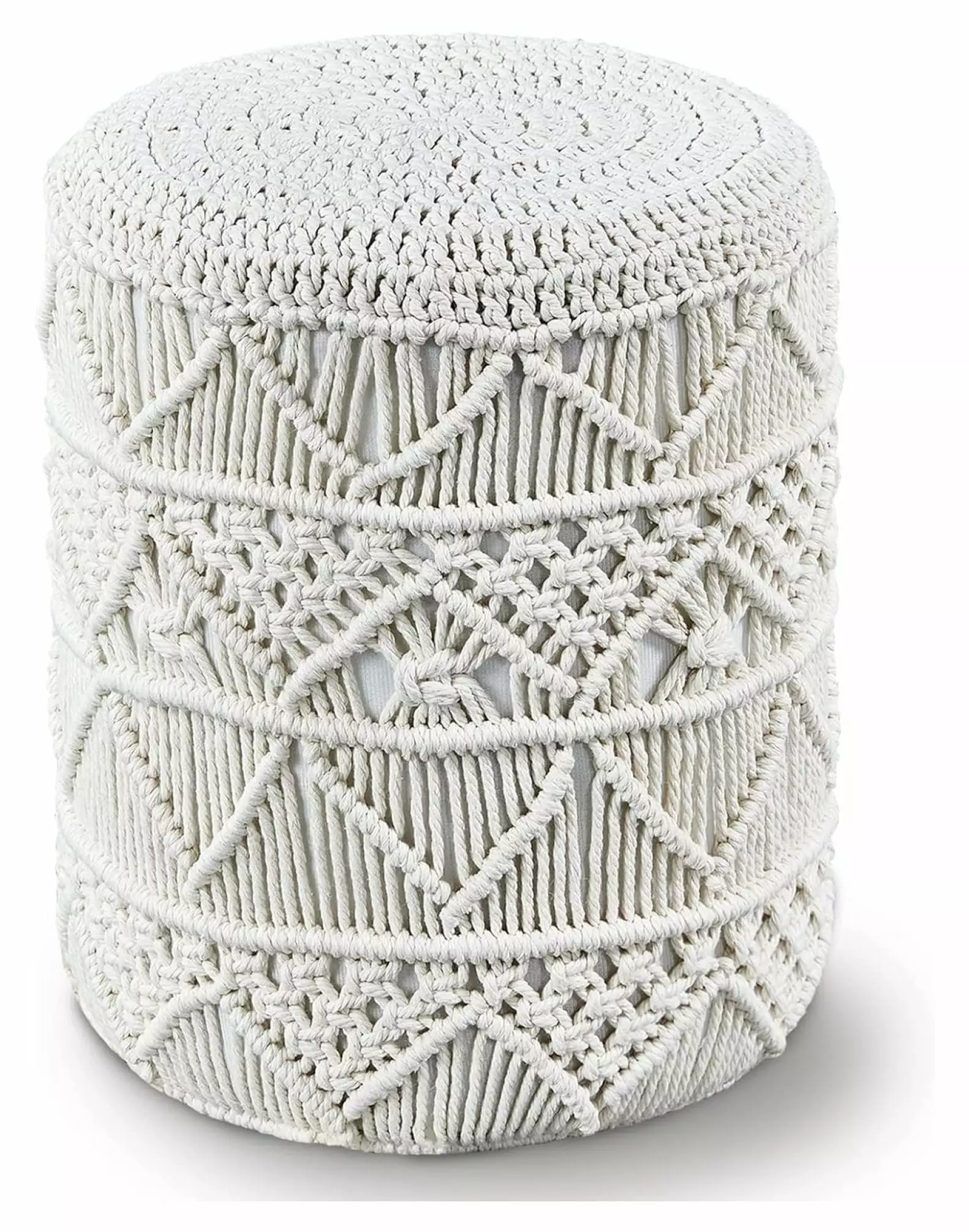 TiaGOC Hand Knitted Cotton Pouf Ottoman 14 Inch Round Boho Floor Stool