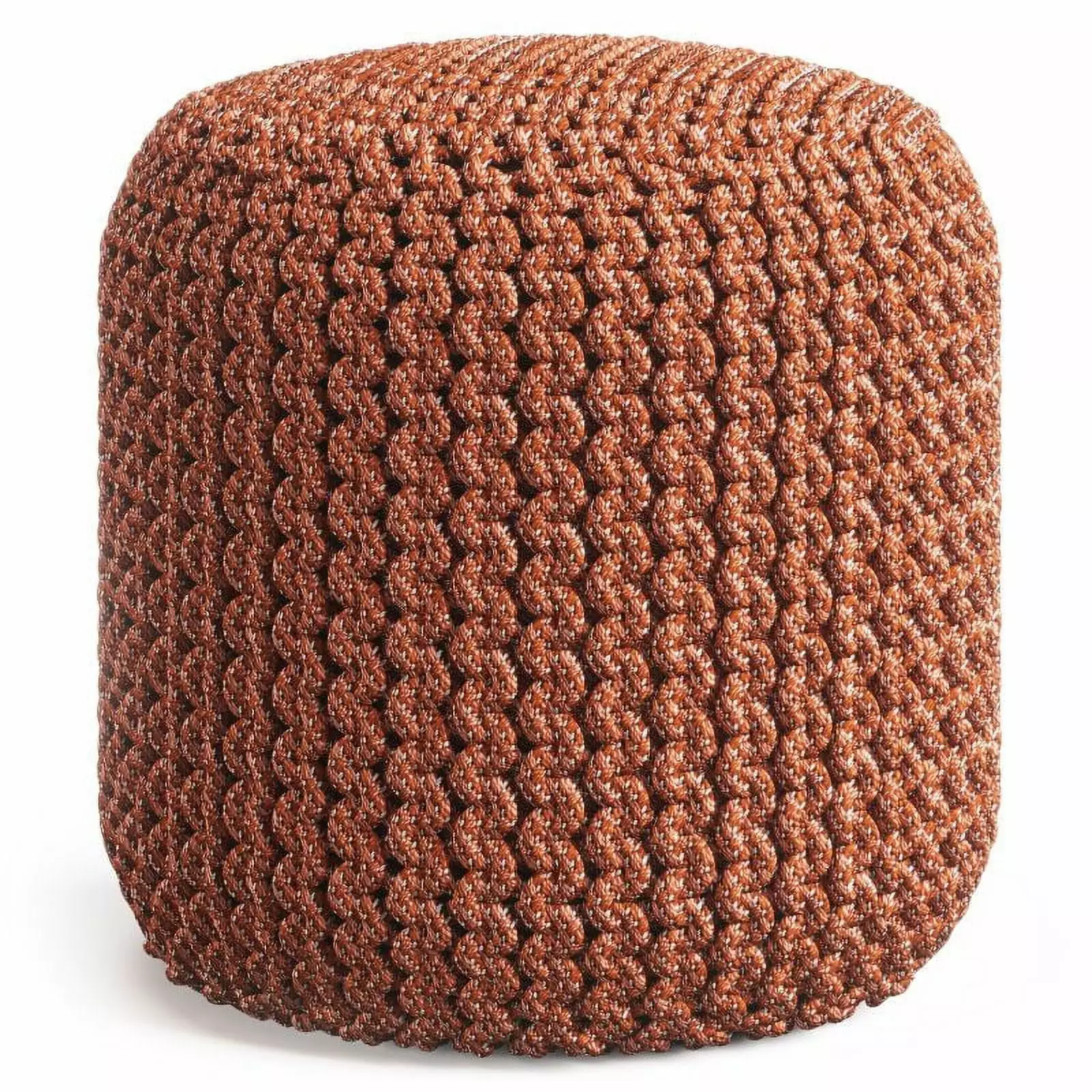 Pemberly Row Traditional Boho Round Fabric Knitted Pouf Orange