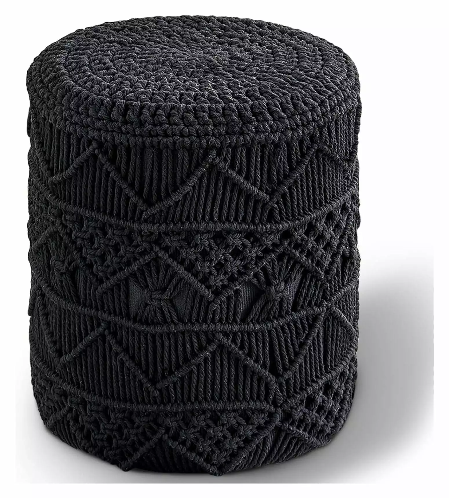 TiaGOC Hand Knitted Cotton Boho Pouf Ottoman 14 Inch Round Footrest
