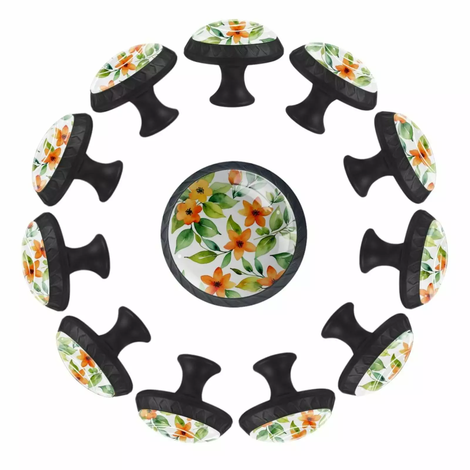 12-Pack Watercolor Twigs Flowers Cabinet Knobs Dresser Drawer Pulls TFCOCFT