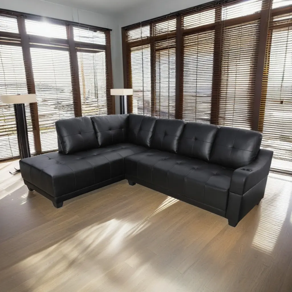Hommoo Semi PU Synthetic Leather L-Shaped Couch Living Room Sofa Set Modern 3-Piece Sectional