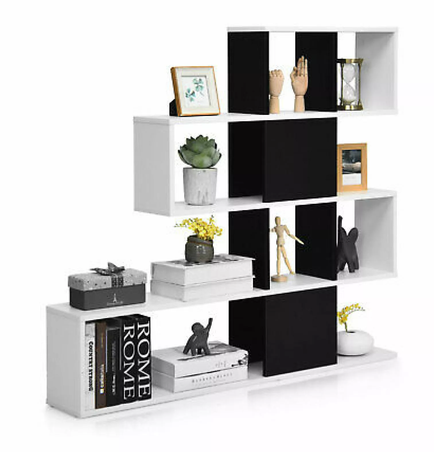 Depot Esh 5 Tier Bookshelf Corner Ladder Bookcase Display Black White