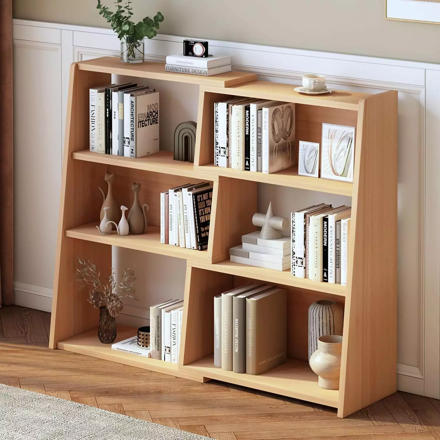 DONFU Wooden Extendable Shelf Bookcase 3-Tier Ladder Low Short Bookshelf Small Space