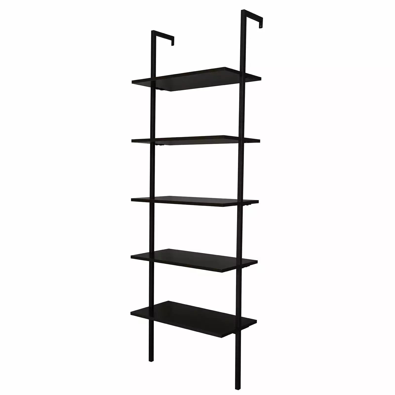 5-Shelf Wood Ladder Bookcase Metal Frame Industrial Modern Ladder Shelf Dark Walnut NQQCBB