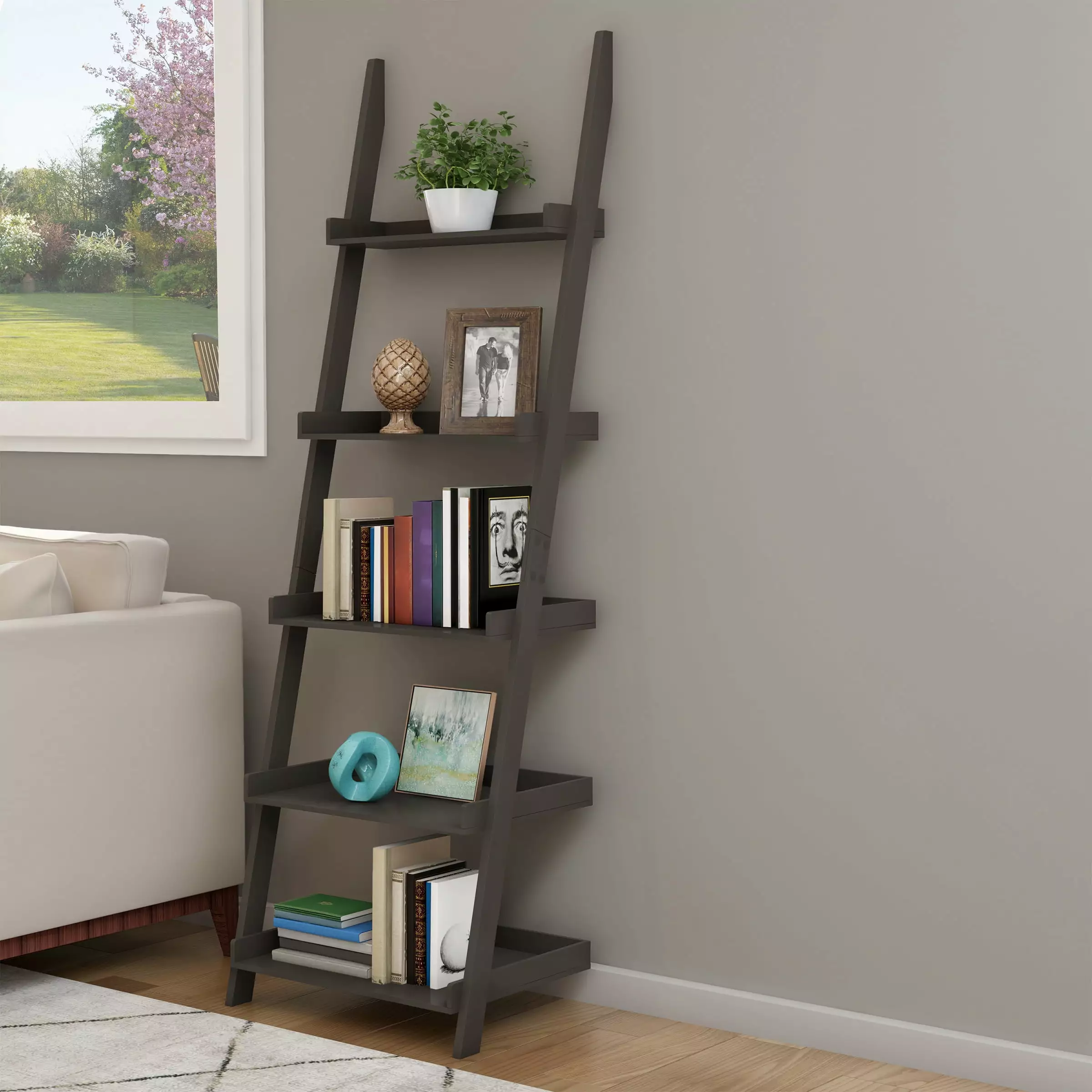 Lavish Home Bookshelf Ladder Bookcase Office or Home Decor Gray Somerset Home