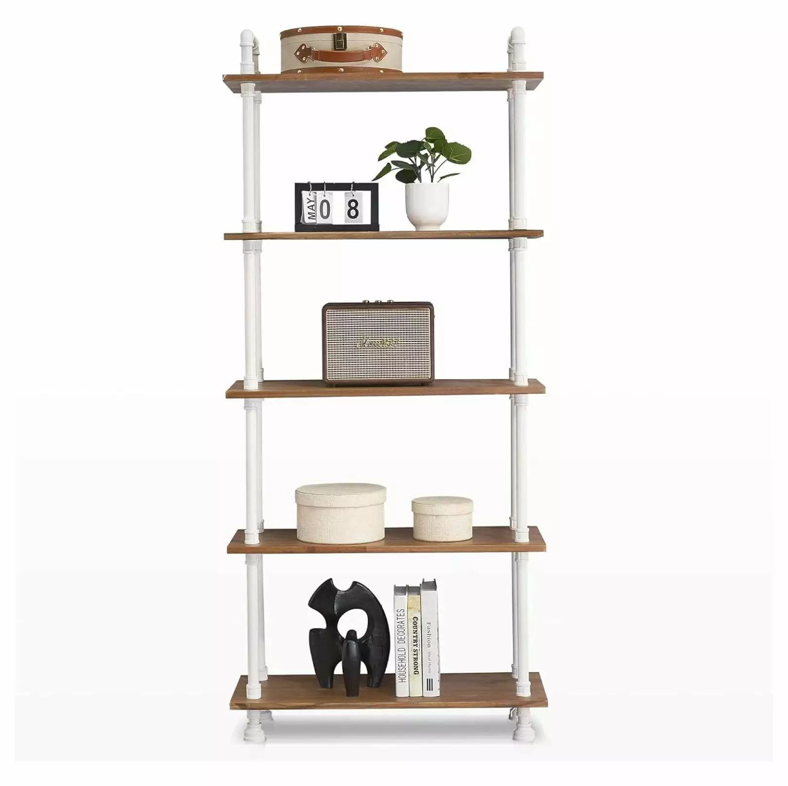 Drevy Bookshelf White Ladder Bookcase Tall Industrial Bookshelves Bedroom 5 Shelf