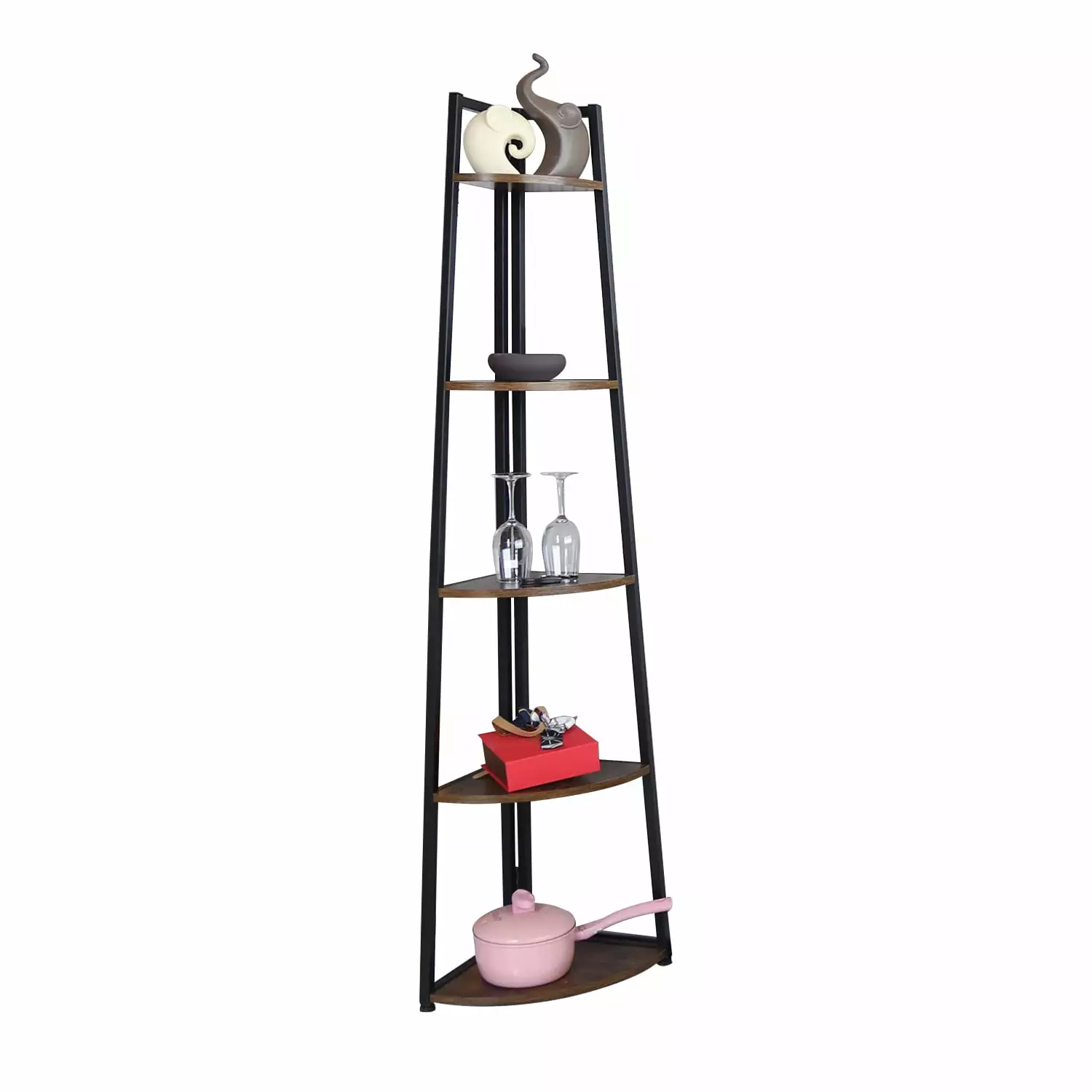 EXCITED WORK 65 Inch Brown Tall Corner Bookcases Bookshelves Corner Ladder Rack Antique Plant Rack