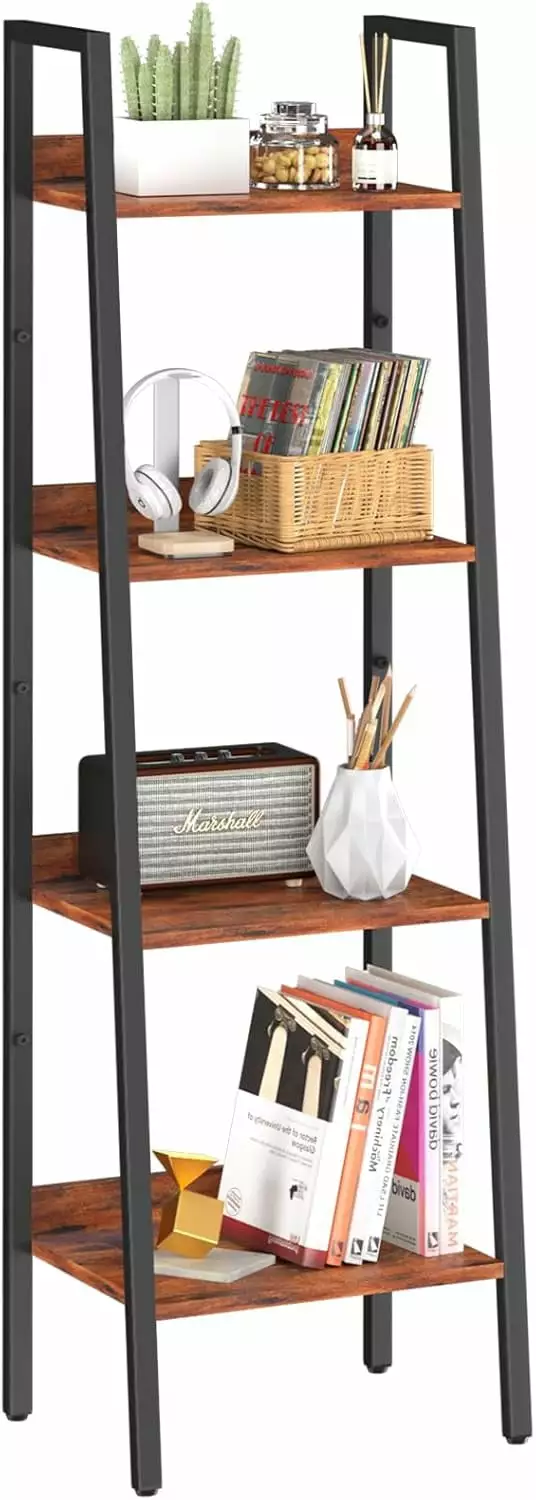 Ladder Shelf 4 Tier Tall Bookshelf Corner Shelf Industrial Book Shelf Narrow Standing Storage Bedroom Living Room Office K...