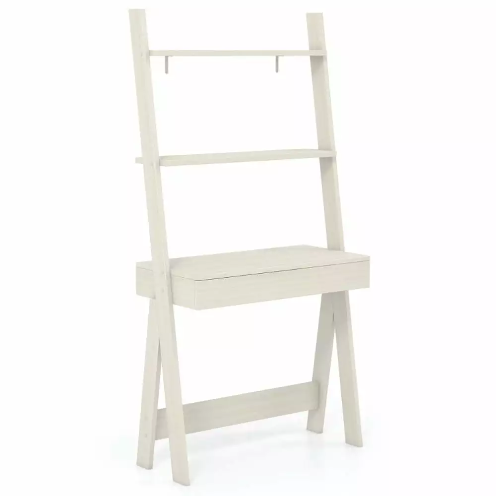 Topcobe Ladder Shelf Desk Countertop Drawer Anti-Toppling Device Corner Bookshelf Modern Book Case Books CDs Movies Oak