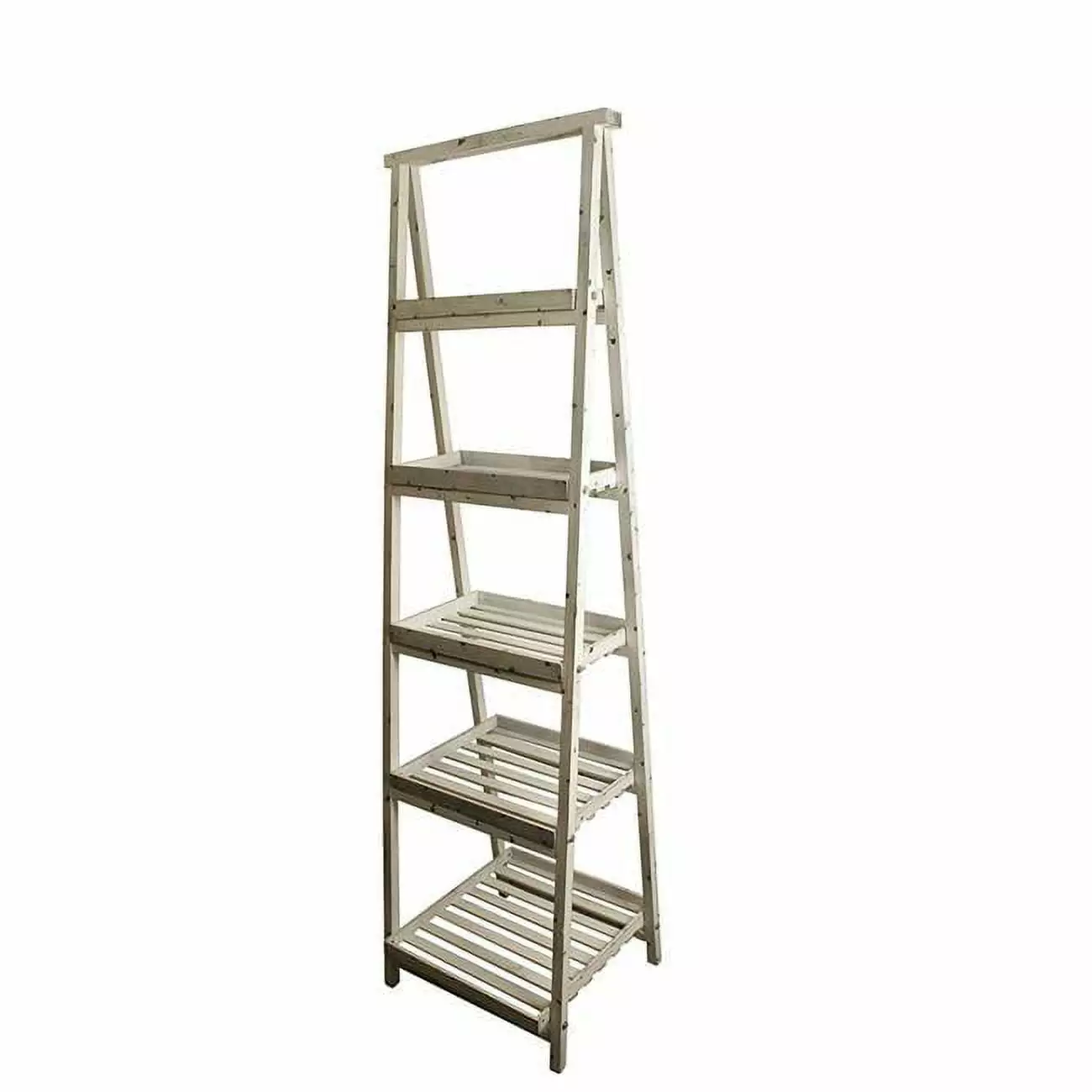 Traditional Ladder Bookcase Wooden Leaning Shelf Home Office Wald Imports