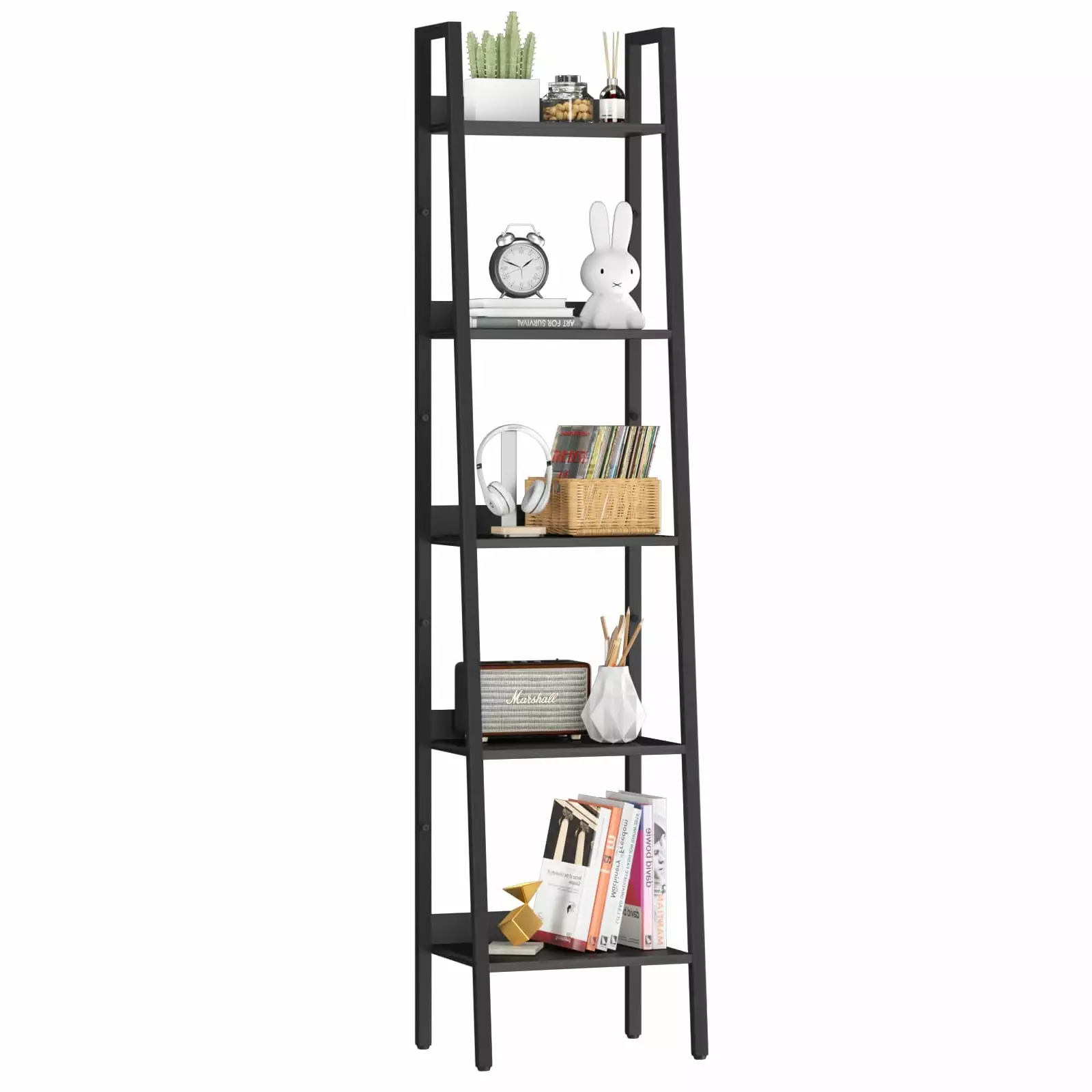 5-Tier Ladder Bookshelf Corner Bookshelf Industrial Narrow Standing Bookshelf Living Room Home Office FHCM-C