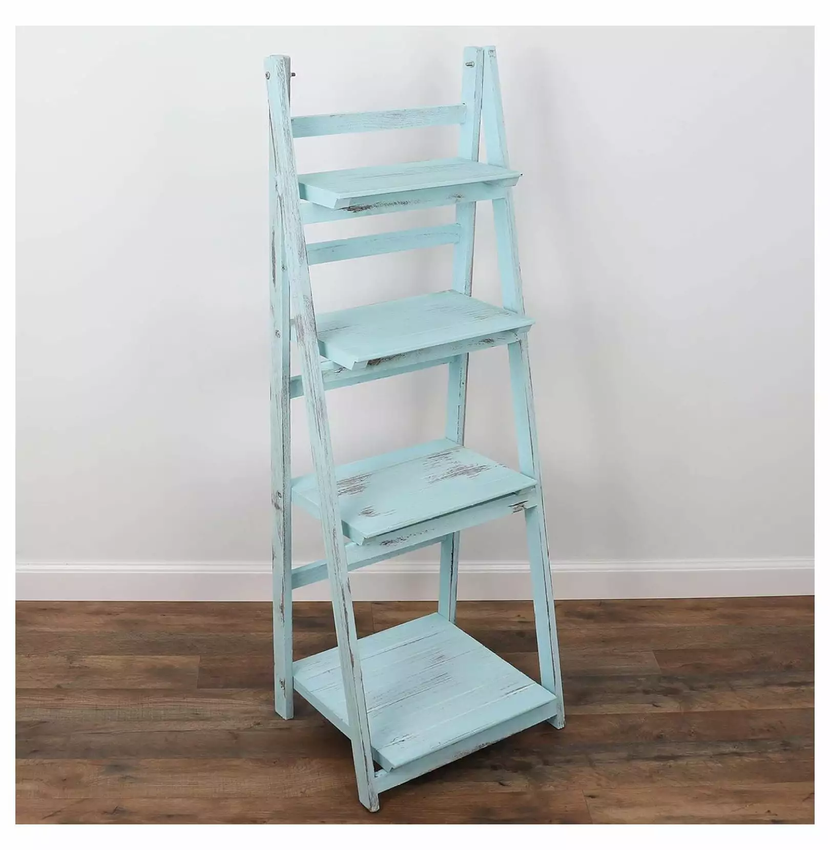 Ladder Shelf Distressed Bookshelf Rustic Leaning Bookshelf Home Decor Turquoise Generic