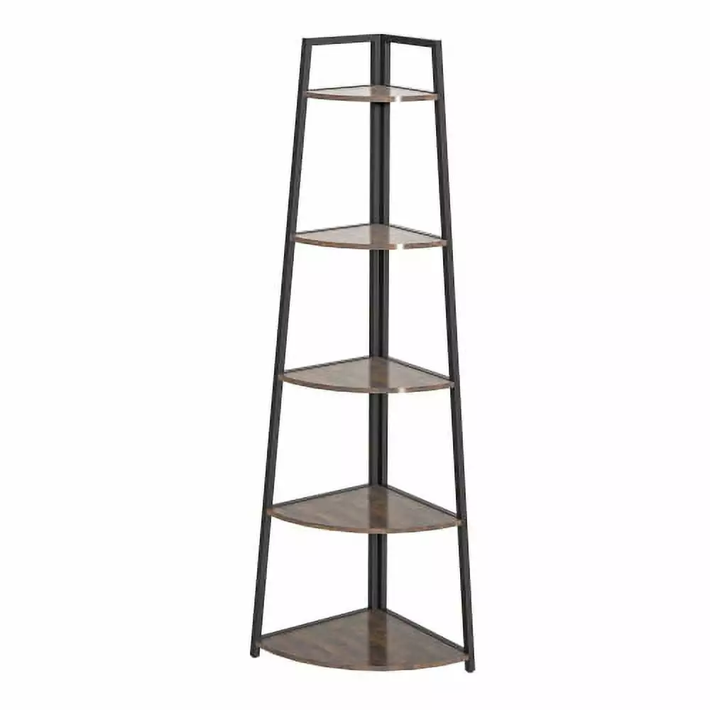 5 Tier Corner Bookshelf 70 Tall Display Organizer Ladder Shelf Living Room Home Office Small Spaces Brown Genxin