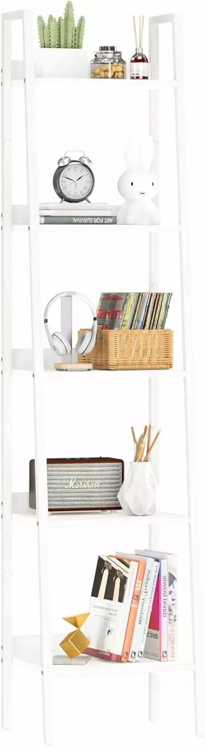 Ladder Shelf 5 Tier Tall Bookshelf Corner Shelf Industrial Narrow Standing Storage Bedroom Living Room kk