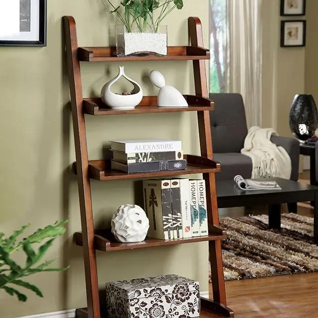 Lugo Antique Oak Ladder Shelf - Rustic Bookshelf Home D��cor