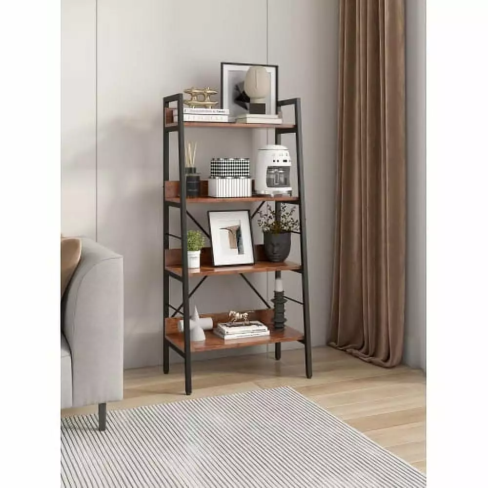 4 Layer Display Bookshelf H Ladder Shelf Storage Rack Metal Frame Shelf Unit Home Office Newlemo