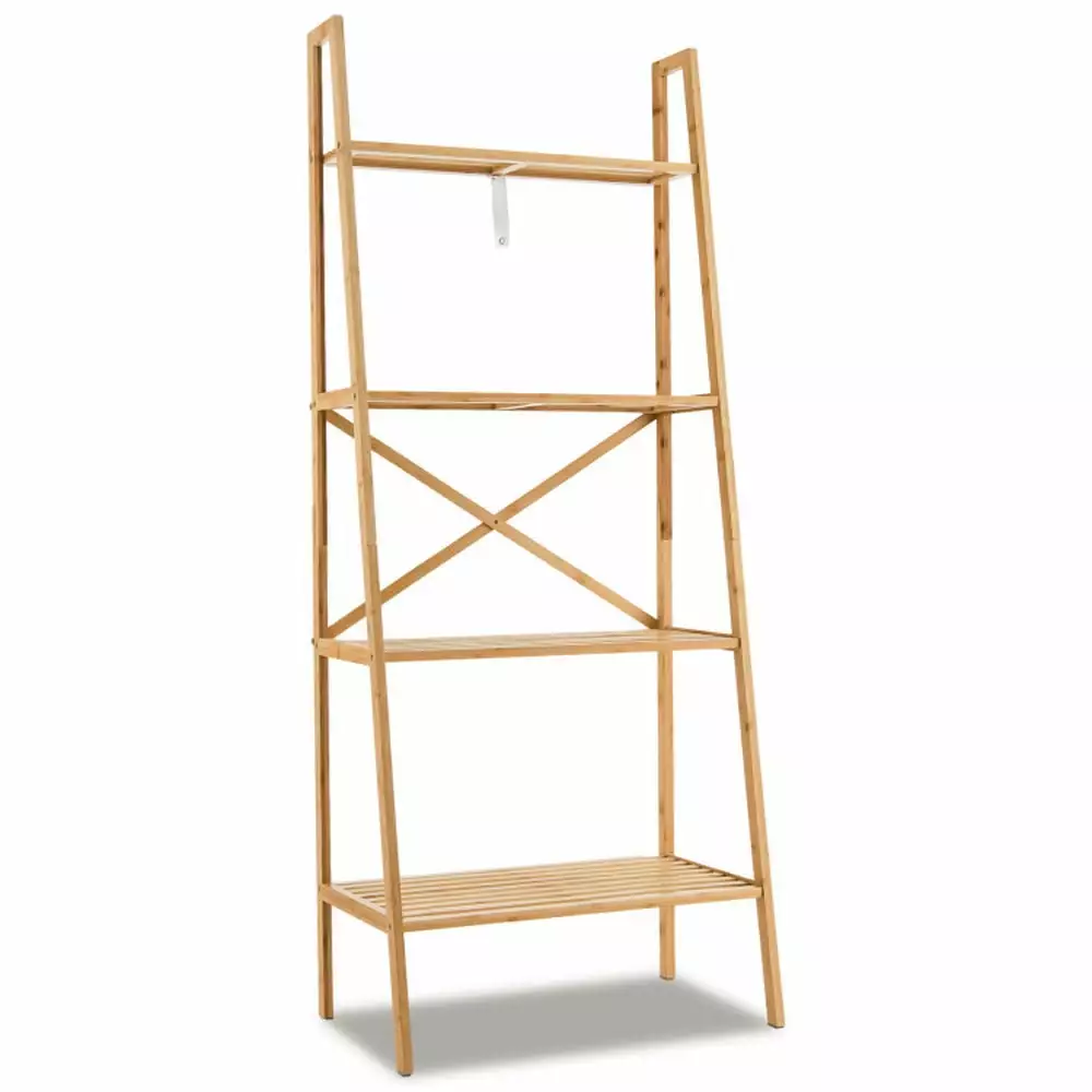 Topcobe 58 4-Tier Bamboo Ladder Bookshelf Corner Storage Organizer Bedroom Home Office Natural