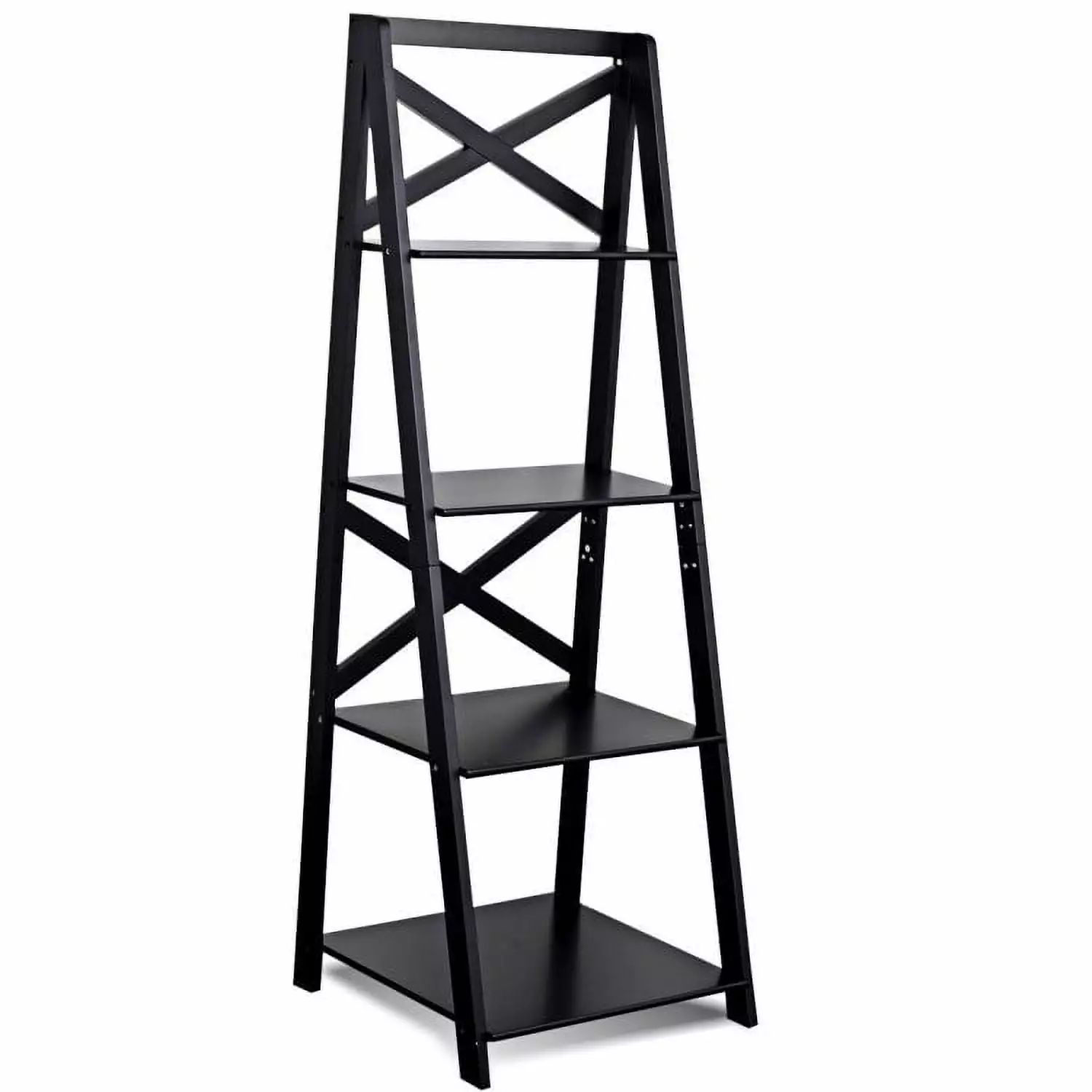 Topcobe 4-Tier Leaning Free Standing Ladder Shelf Bookcase Tall Bookshelf Books CDs Movies Corner Storage