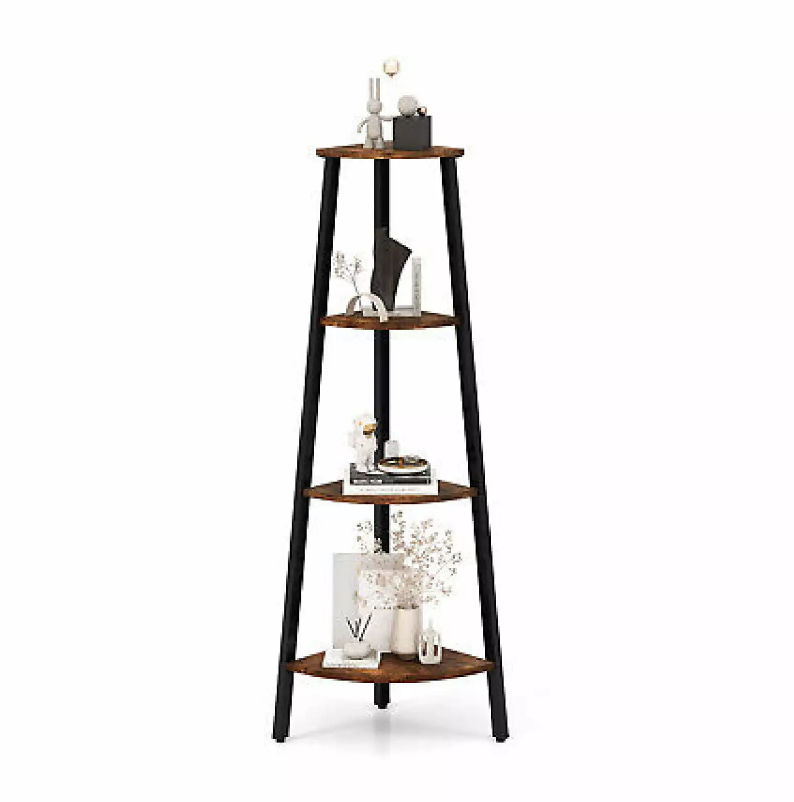 WANCQ 4-Tier Corner Ladder Shelf Metal Frame Anti-toppling Device Freestanding