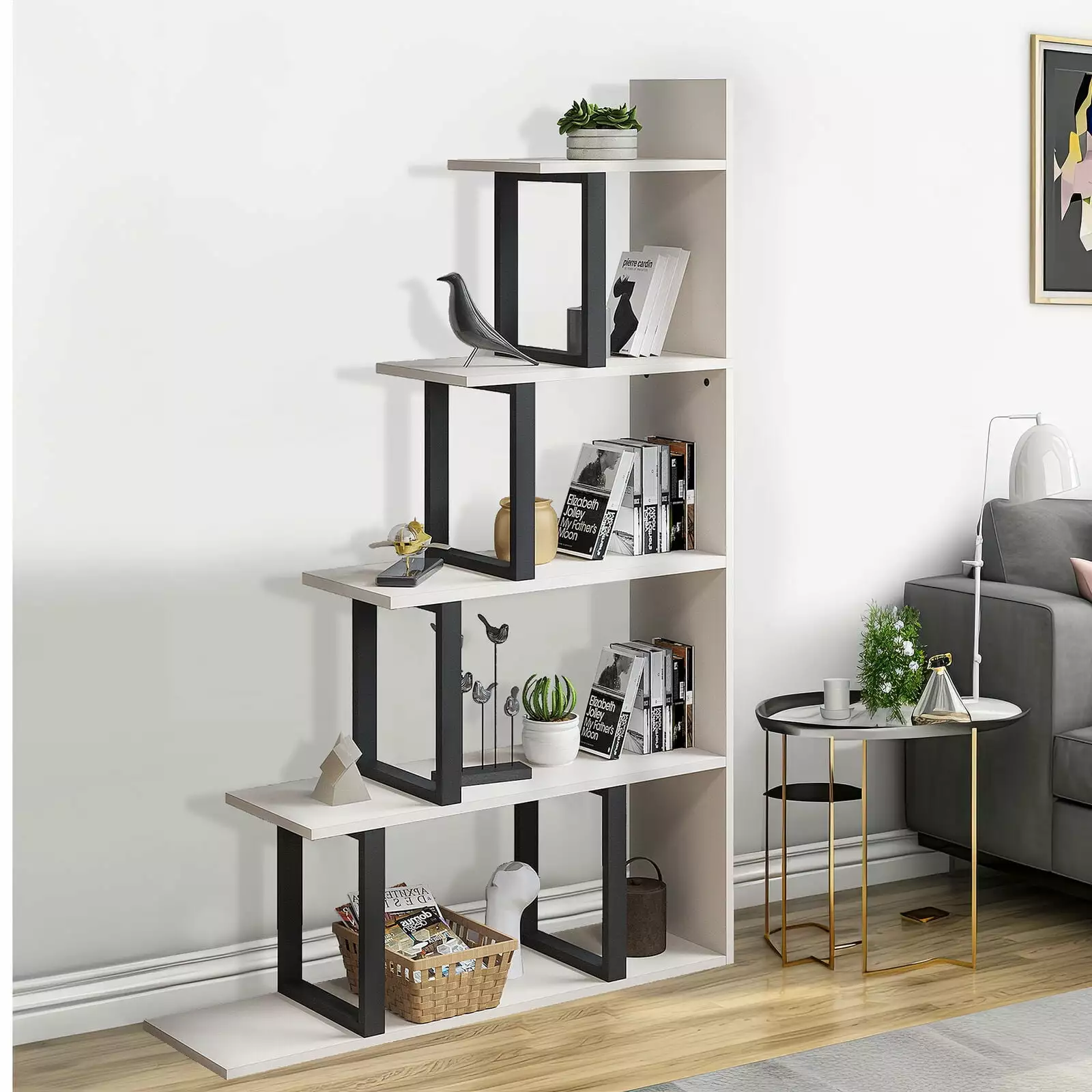 ZGBY 5 Tier Heavy Duty Ladder Shelf Corner Bookcase L Shape Storage Rack ZGBY Home Products