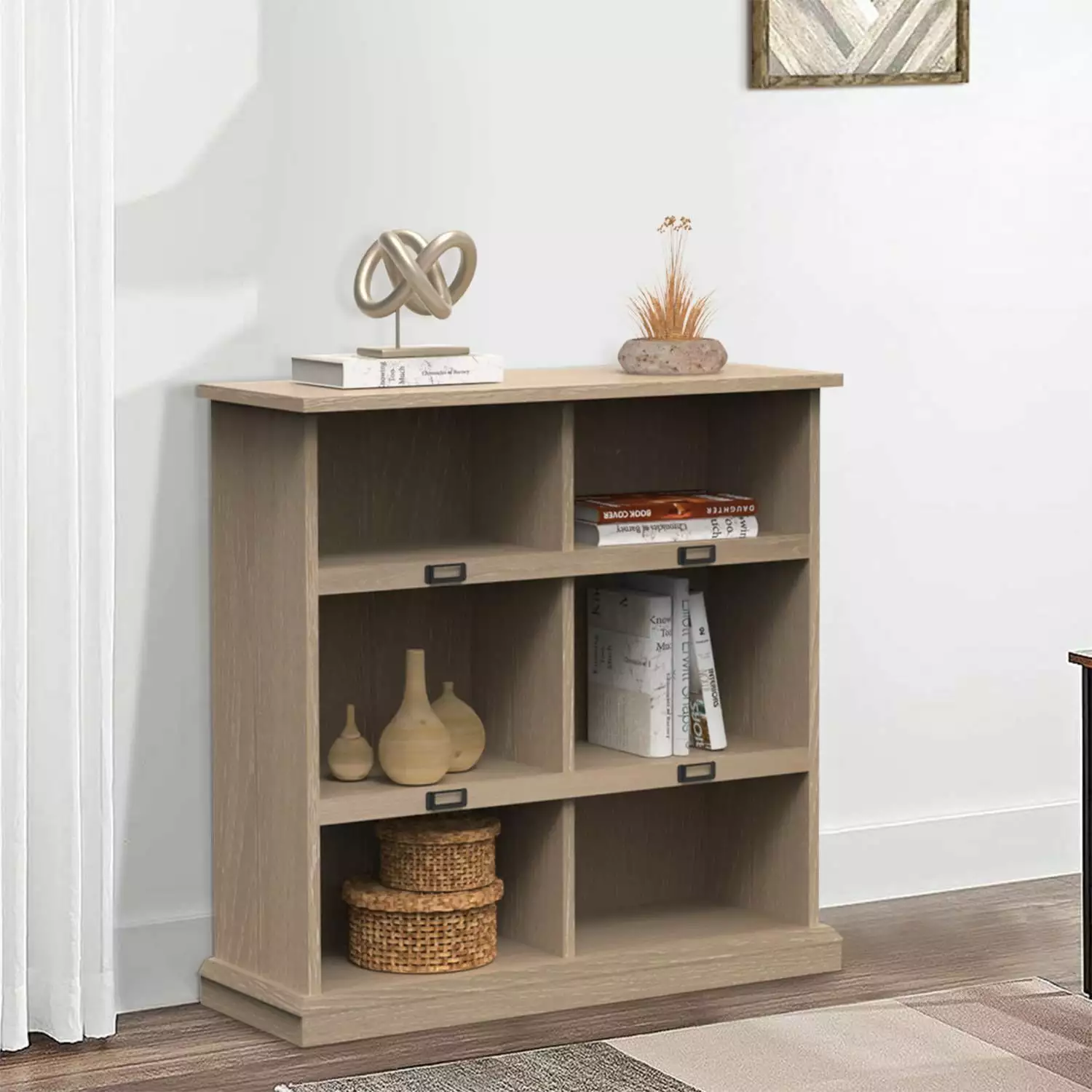 ABBSR Large Wooden 36in. Bookcases 6-Shelf Cubic Bookshelves Shoe Storage Cabinet Oak Finish