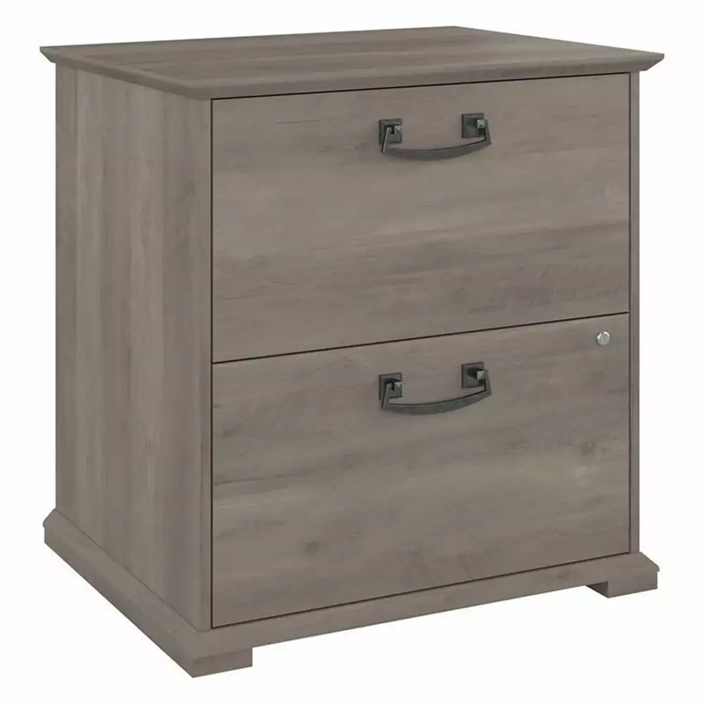 Pemberly Row Farmhouse Lateral File Cabinet Driftwood Gray, 2-Drawer Wood Filing Cabinet Home Office