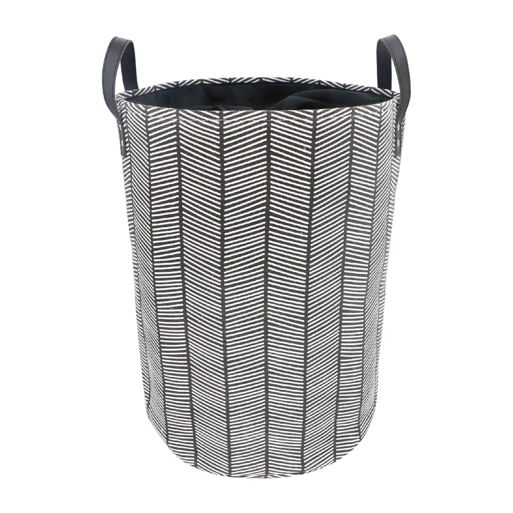 Vented Fabric Laundry Hamper Sailcloth Fabric, Black and White