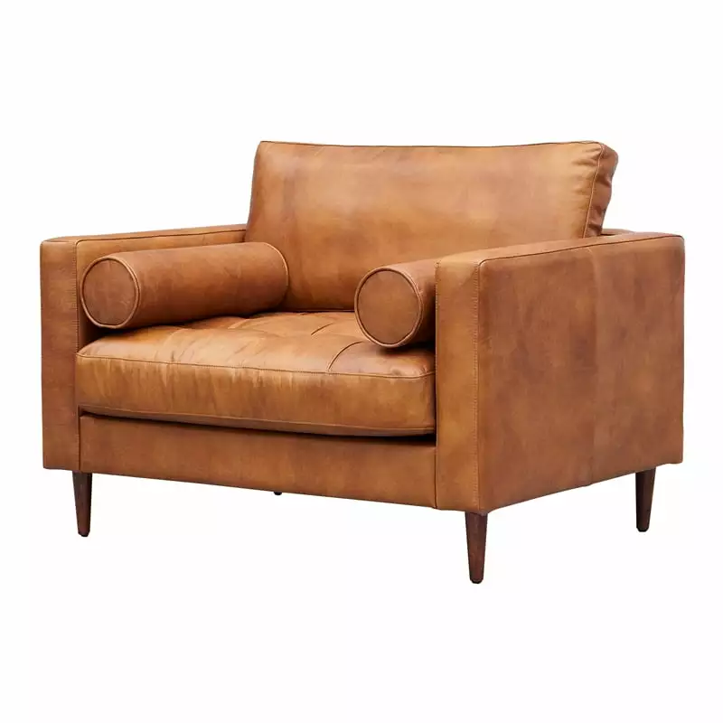 Crafters and Weavers Alamo Contemporary Italian Leather Arm Chair Light Brown