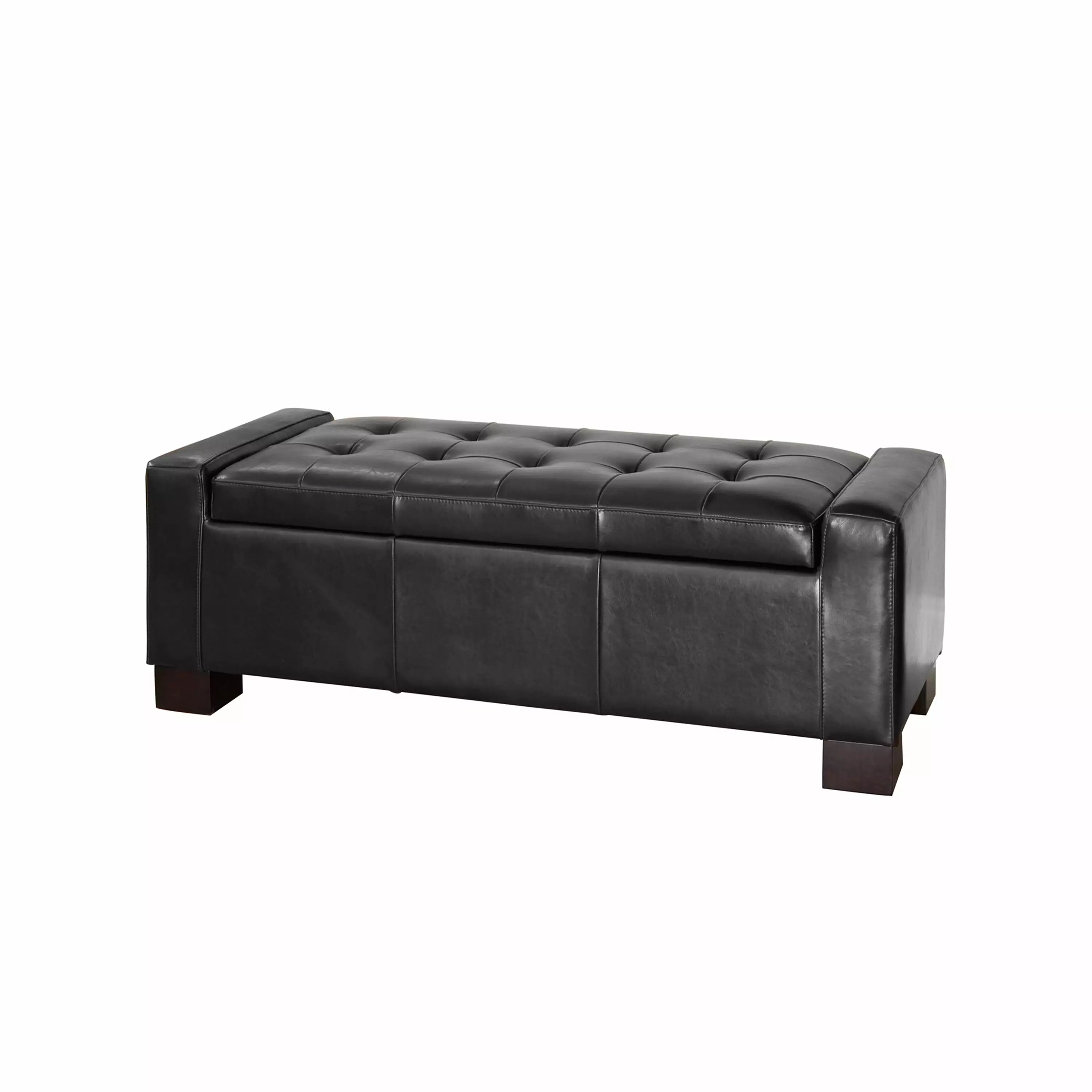 Rachel Bonded Leather Tufted Storage Ottoman Black Living Room Bedroom Ottomans GDFSTUDIO