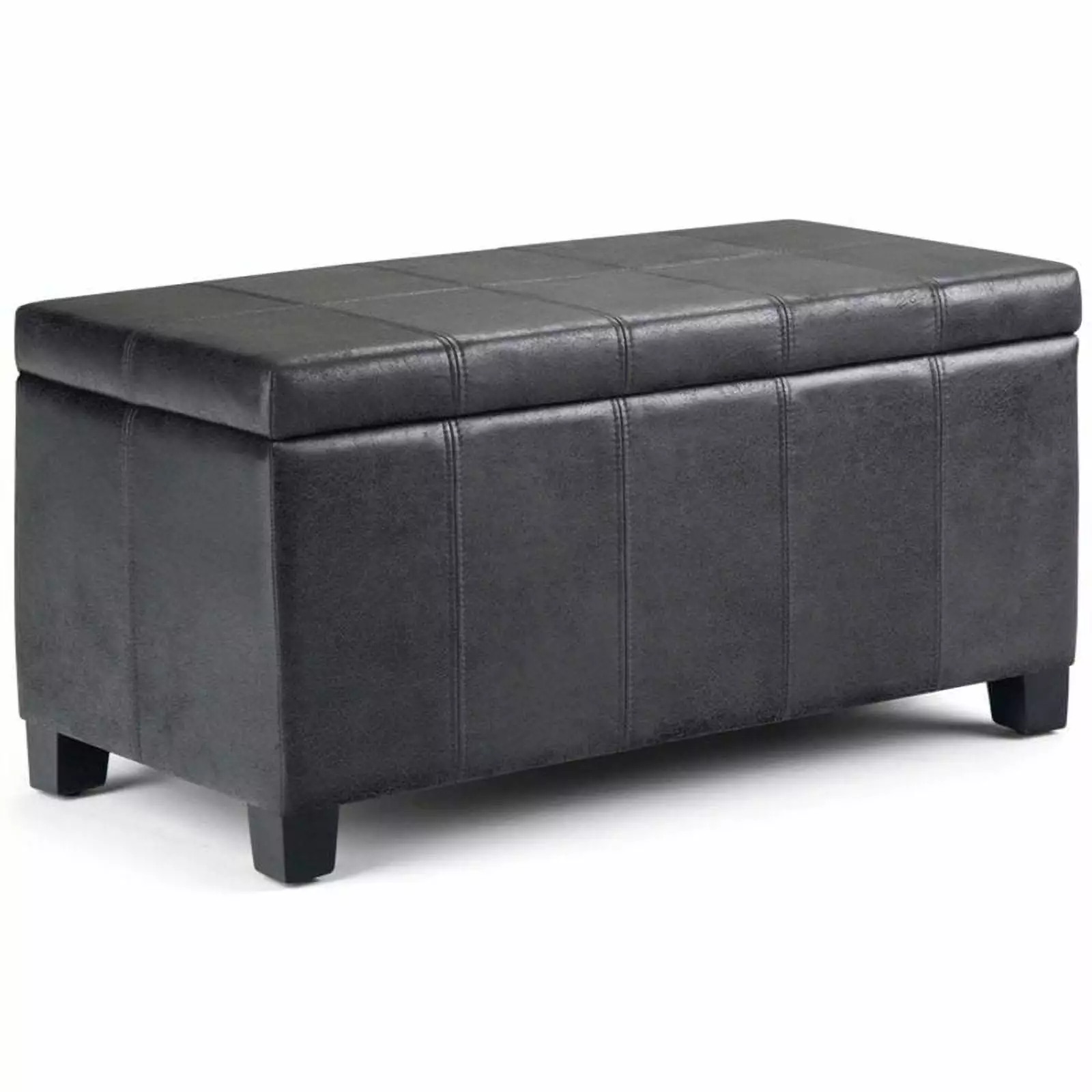 Maklaine Modern Black Faux Leather Storage Ottoman Bench Ottomans